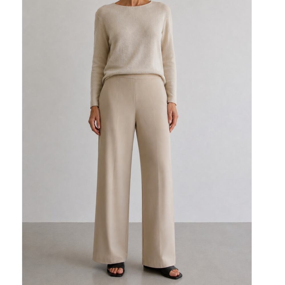 Talbots Italian Wool Tan Khaki Wide Leg Trousers Minimalist Career Pants-10